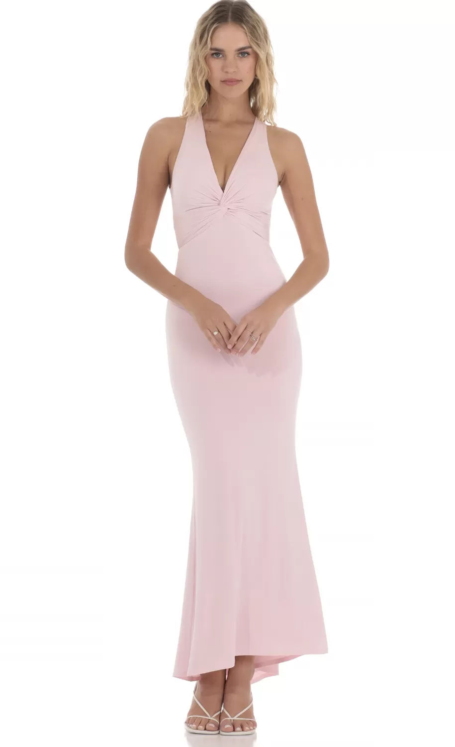 Twist V-Neck Maxi Dress In Pink^LUCY IN THE SKY New