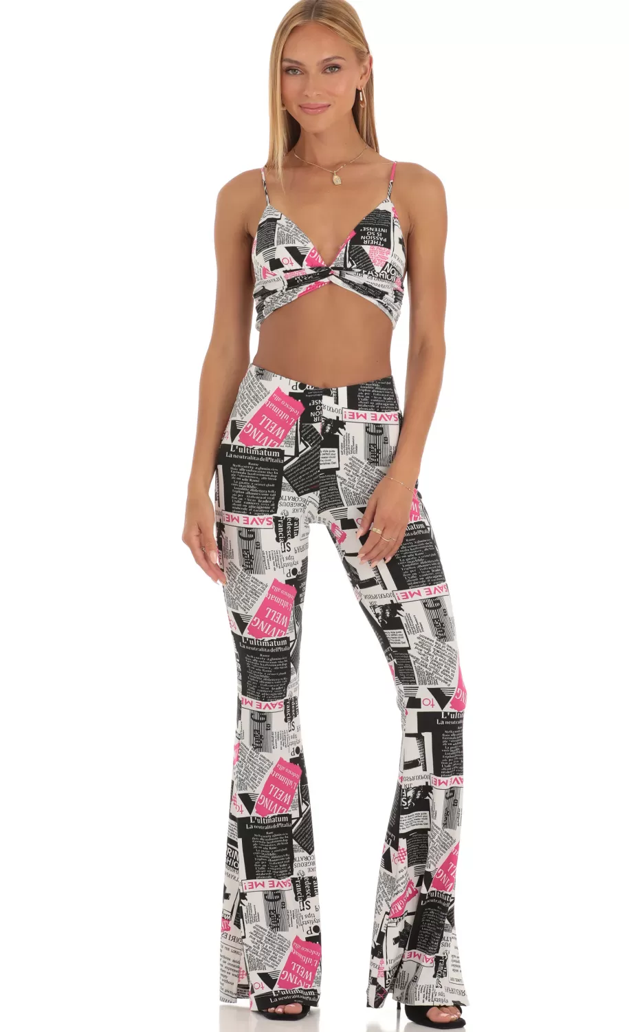 Two Piece Set In Newspapper Print^LUCY IN THE SKY Online