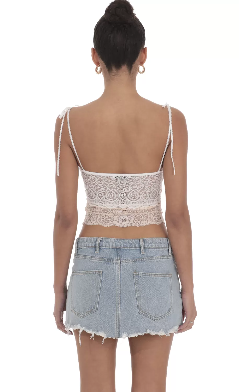 Two Toned Lace Top In White^LUCY IN THE SKY Discount