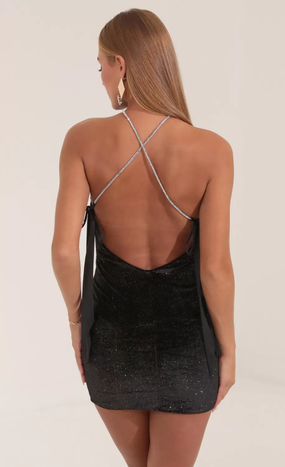 Velvet Glitter Halter Dress In Black^LUCY IN THE SKY Online