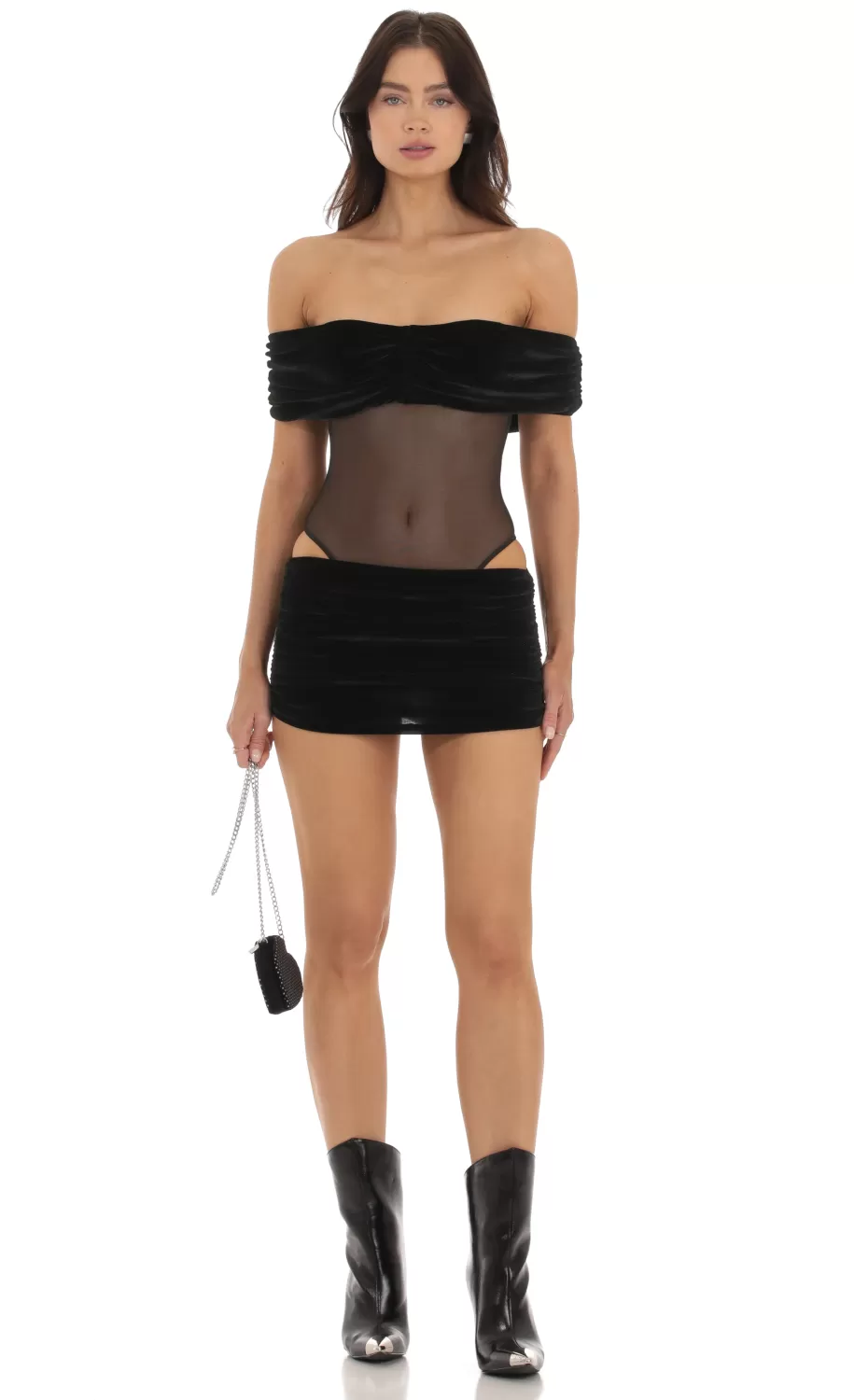 Velvet Off Shoulder Two Piece Set In Black^LUCY IN THE SKY Outlet