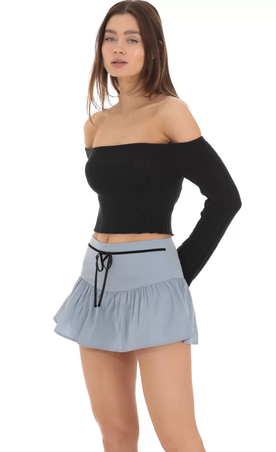 Velvet Ribbon Skort In Blue^LUCY IN THE SKY Online