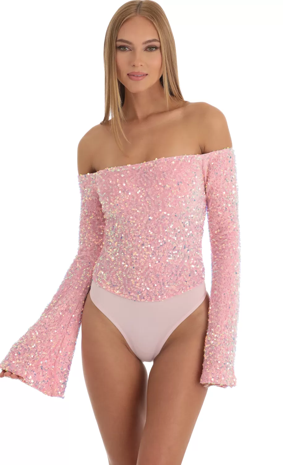 Velvet Sequin Bodysuit In Pink^LUCY IN THE SKY Cheap