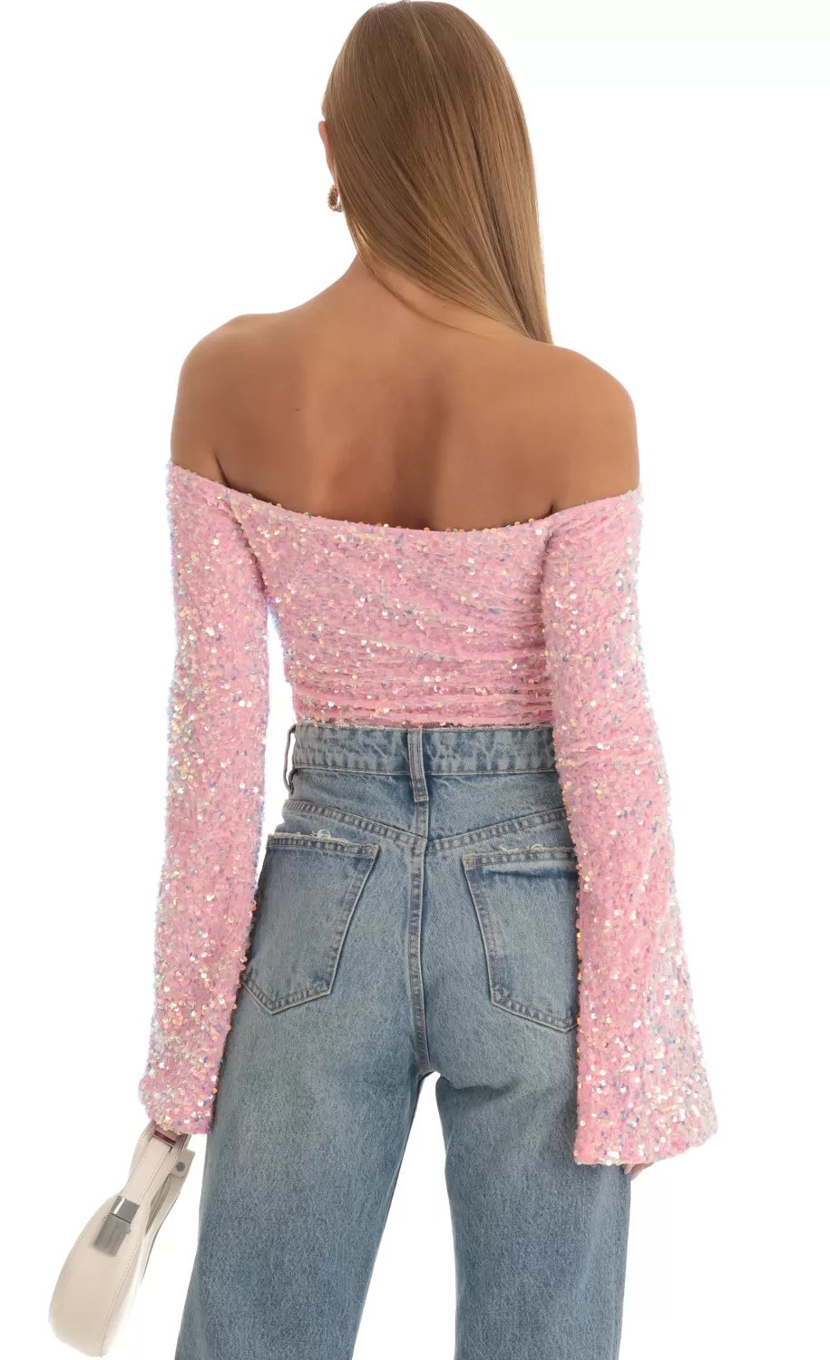 Velvet Sequin Bodysuit In Pink^LUCY IN THE SKY Cheap