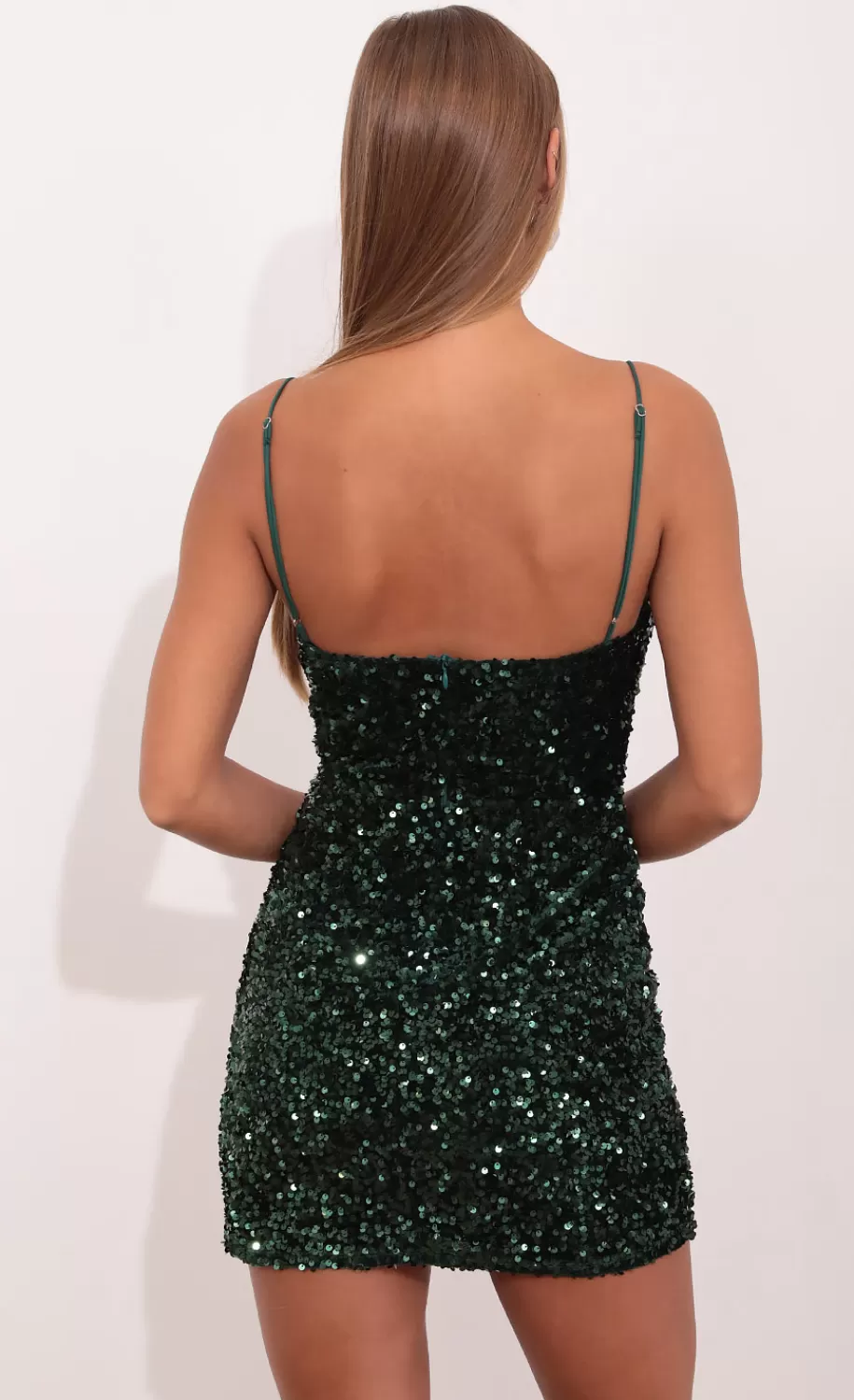 Velvet Sequin Dress In Green^LUCY IN THE SKY Flash Sale