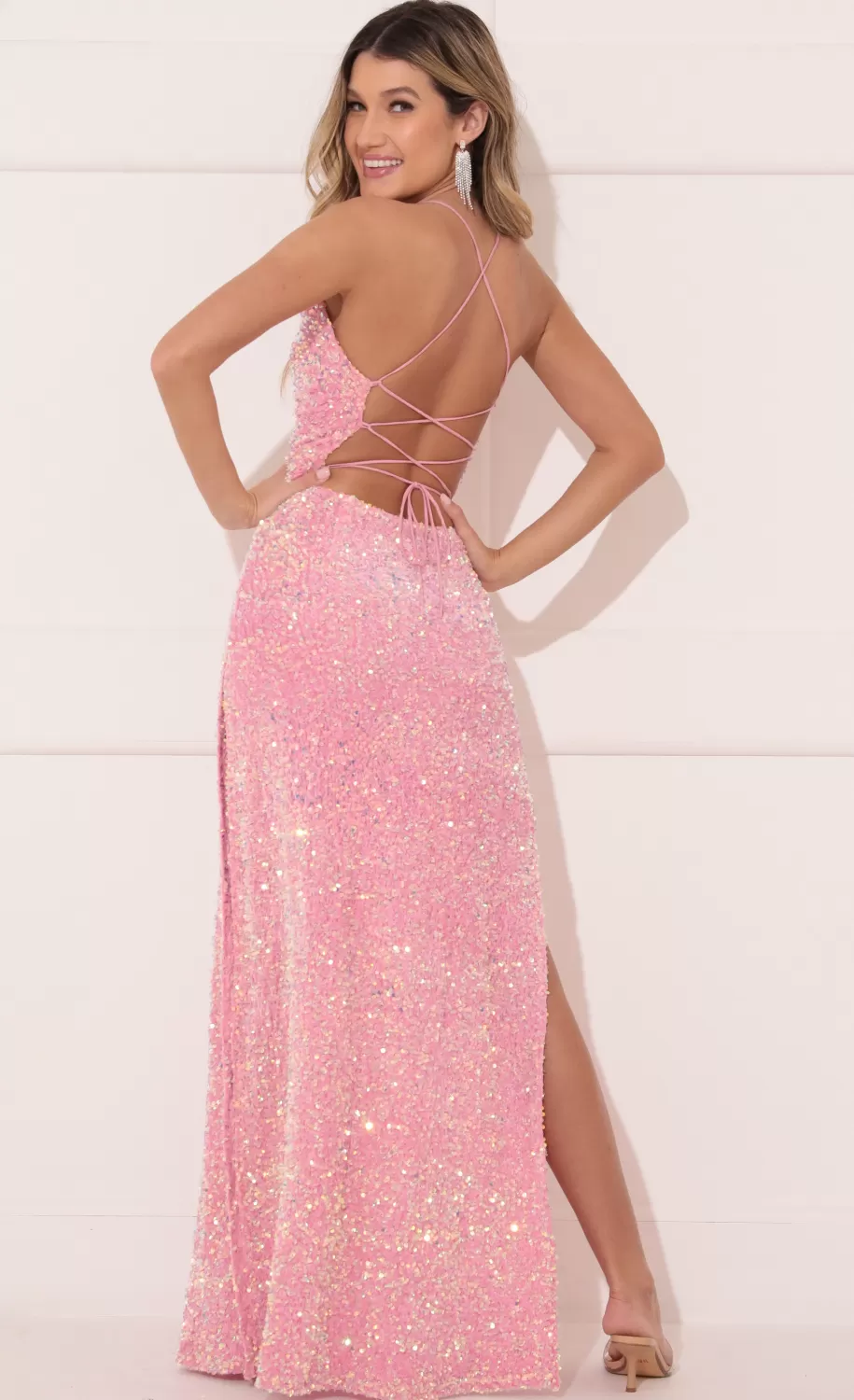 Velvet Sequin Maxi Dress In Pink^LUCY IN THE SKY Store