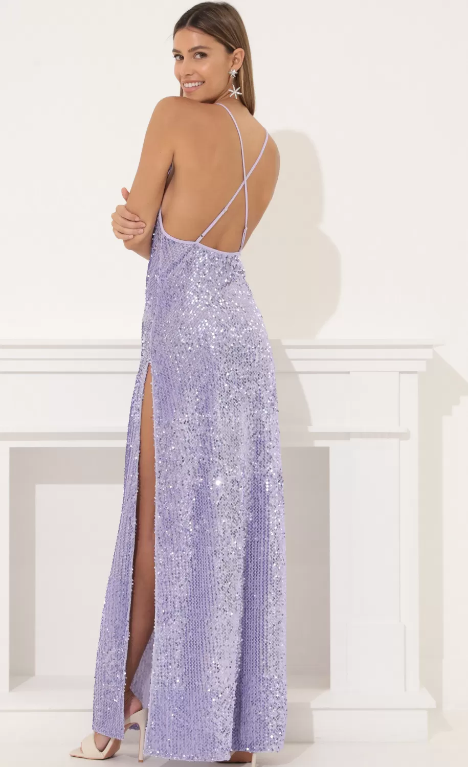 Velvet Sequin Maxi Dress In Purple^LUCY IN THE SKY Discount