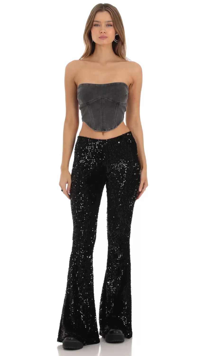 Velvet Sequin Pants In Black^LUCY IN THE SKY Cheap