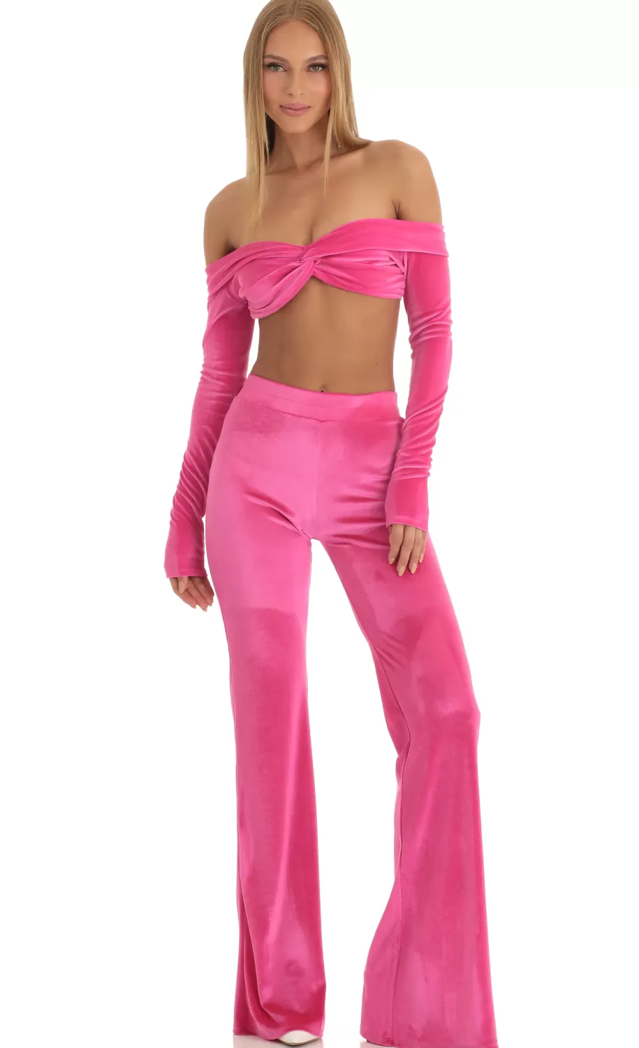 Velvet Two Piece Pant Set In Hot Pink^LUCY IN THE SKY Cheap