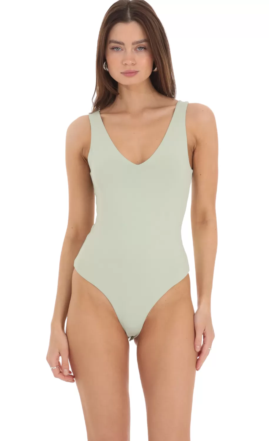 V-Neck Bodysuit In Pistachio^LUCY IN THE SKY Clearance