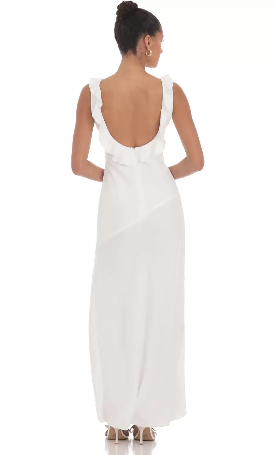 V-Neck Open Back Maxi Dress In White^LUCY IN THE SKY Cheap