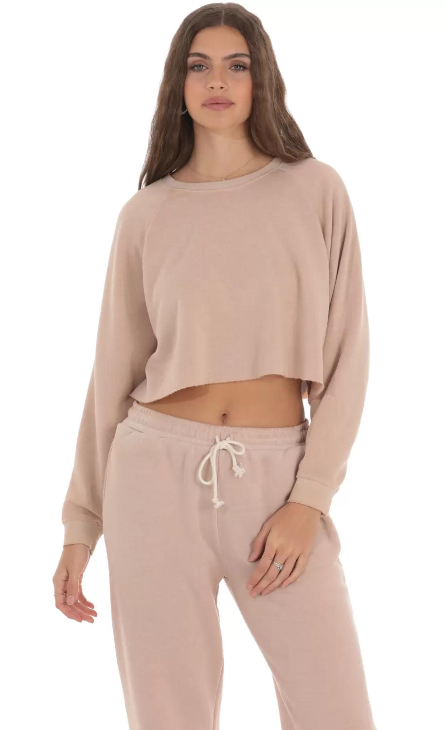 Washed Cropped Jumper In Light Brown^LUCY IN THE SKY Shop