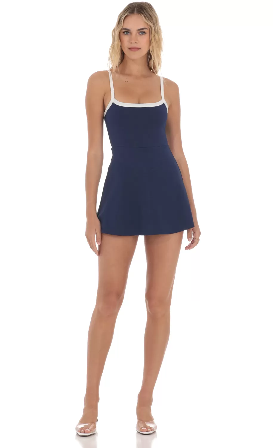 White Trim A-line Romper In Navy^LUCY IN THE SKY Cheap