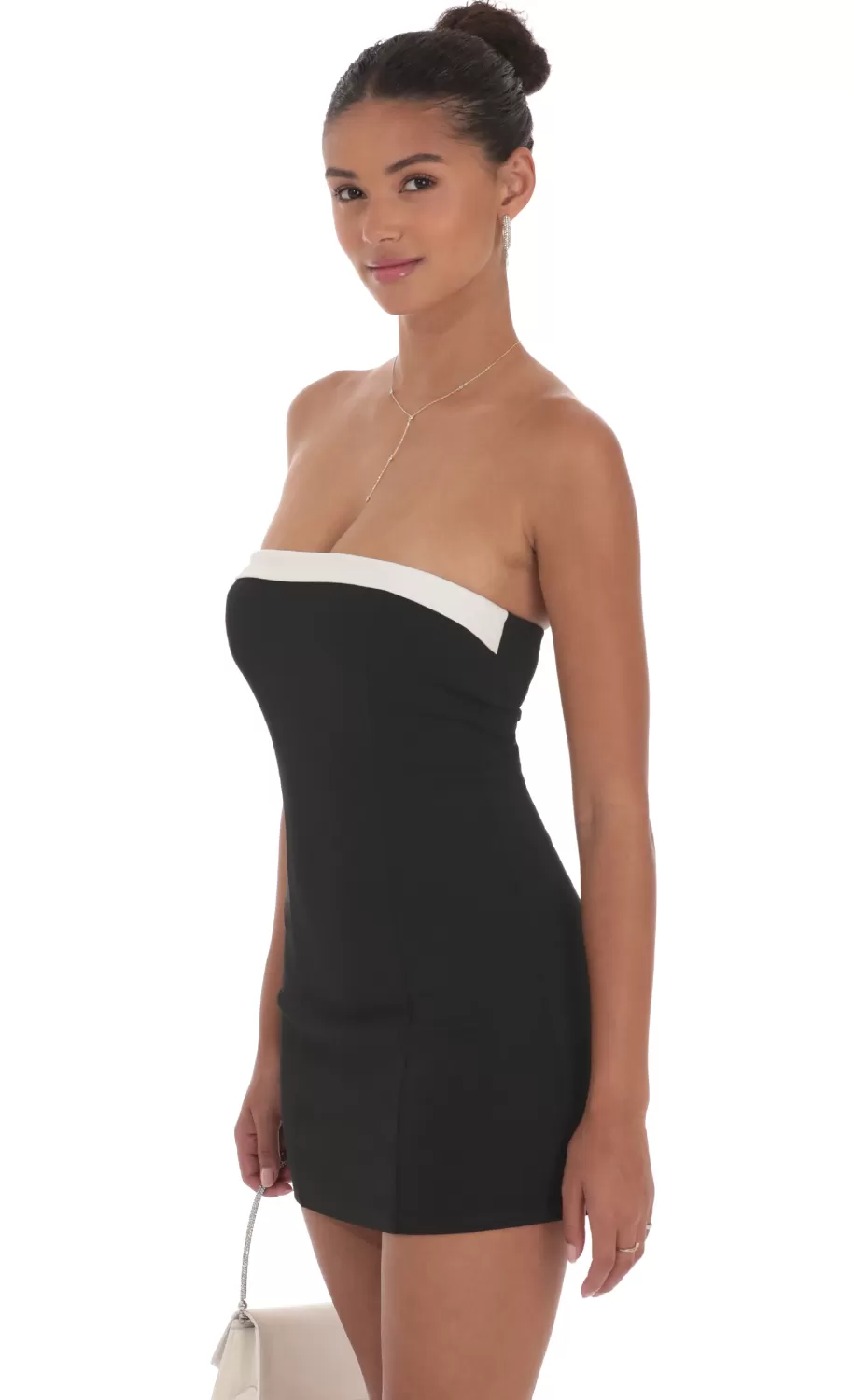 White Trim Strapless Dress In Black^LUCY IN THE SKY Store