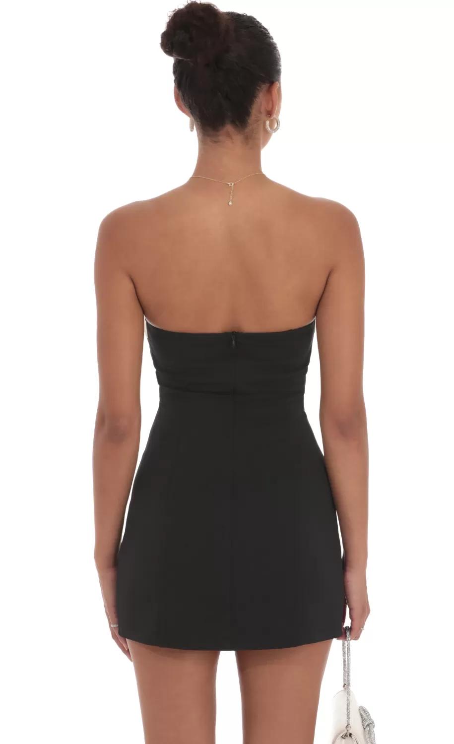 White Trim Strapless Dress In Black^LUCY IN THE SKY Store