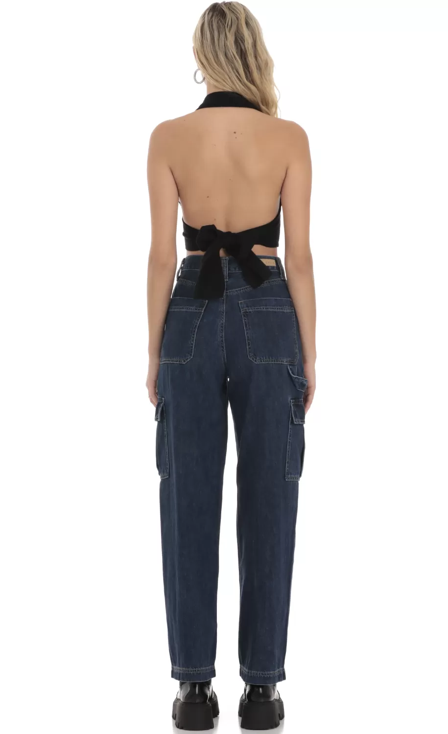 Wide Leg Cargo Jeans In Dark Denim^LUCY IN THE SKY Shop