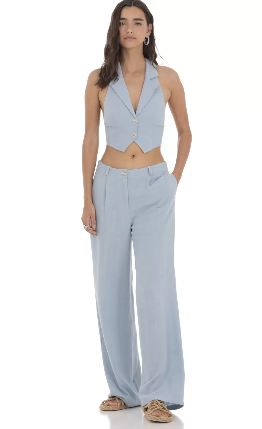 Wide Leg Linen Pants In Blue^LUCY IN THE SKY Outlet