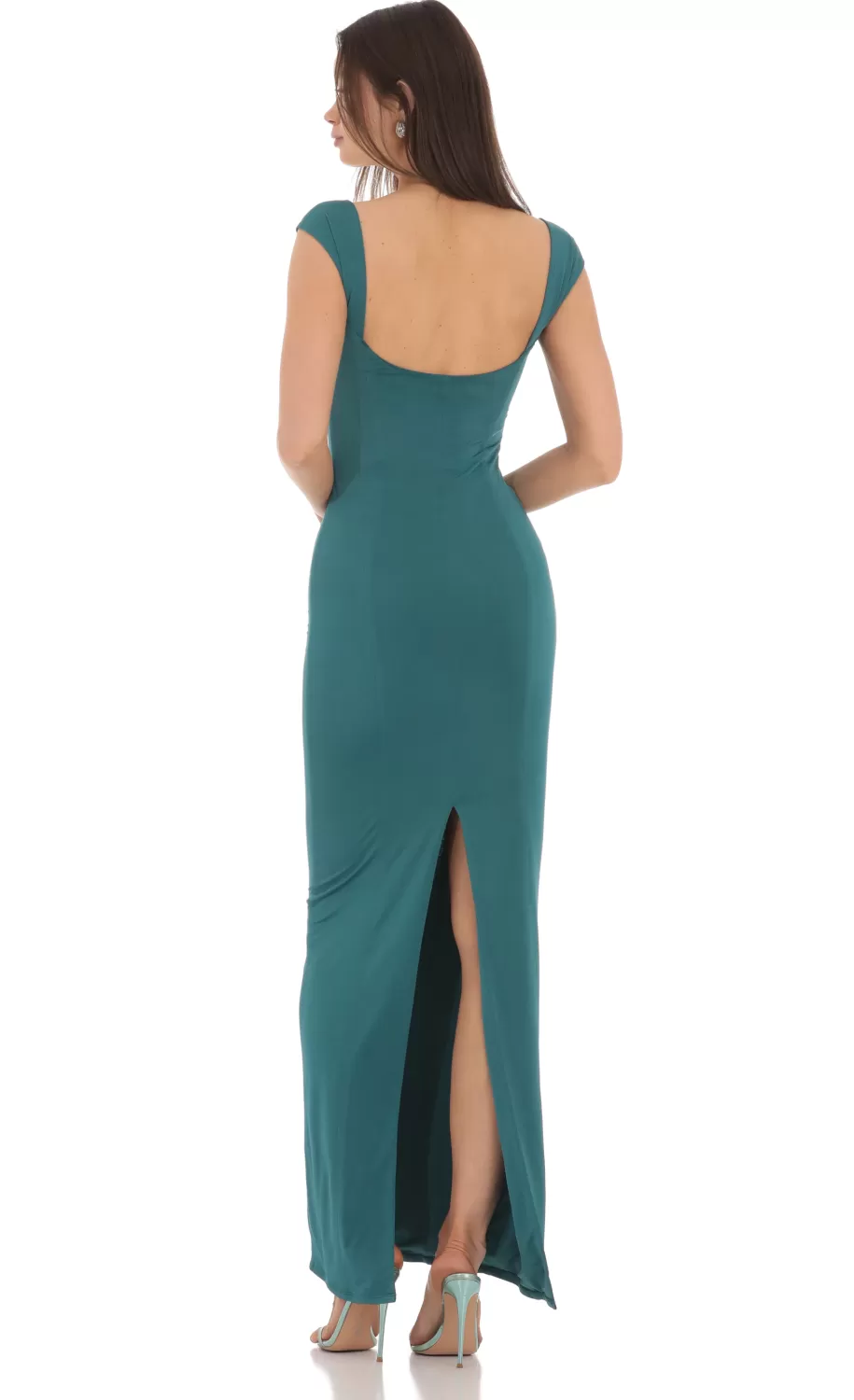 Wide Strap Bodycon Maxi Dress In Teal^LUCY IN THE SKY New