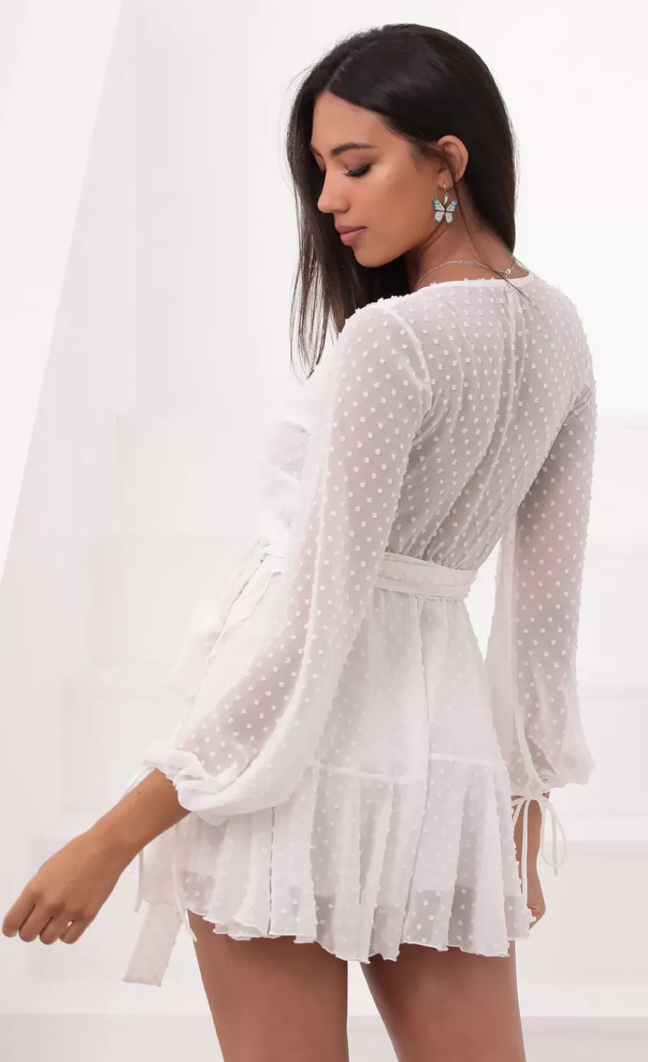 Wrap Dress In Ivory Dotted Chiffon^LUCY IN THE SKY Flash Sale